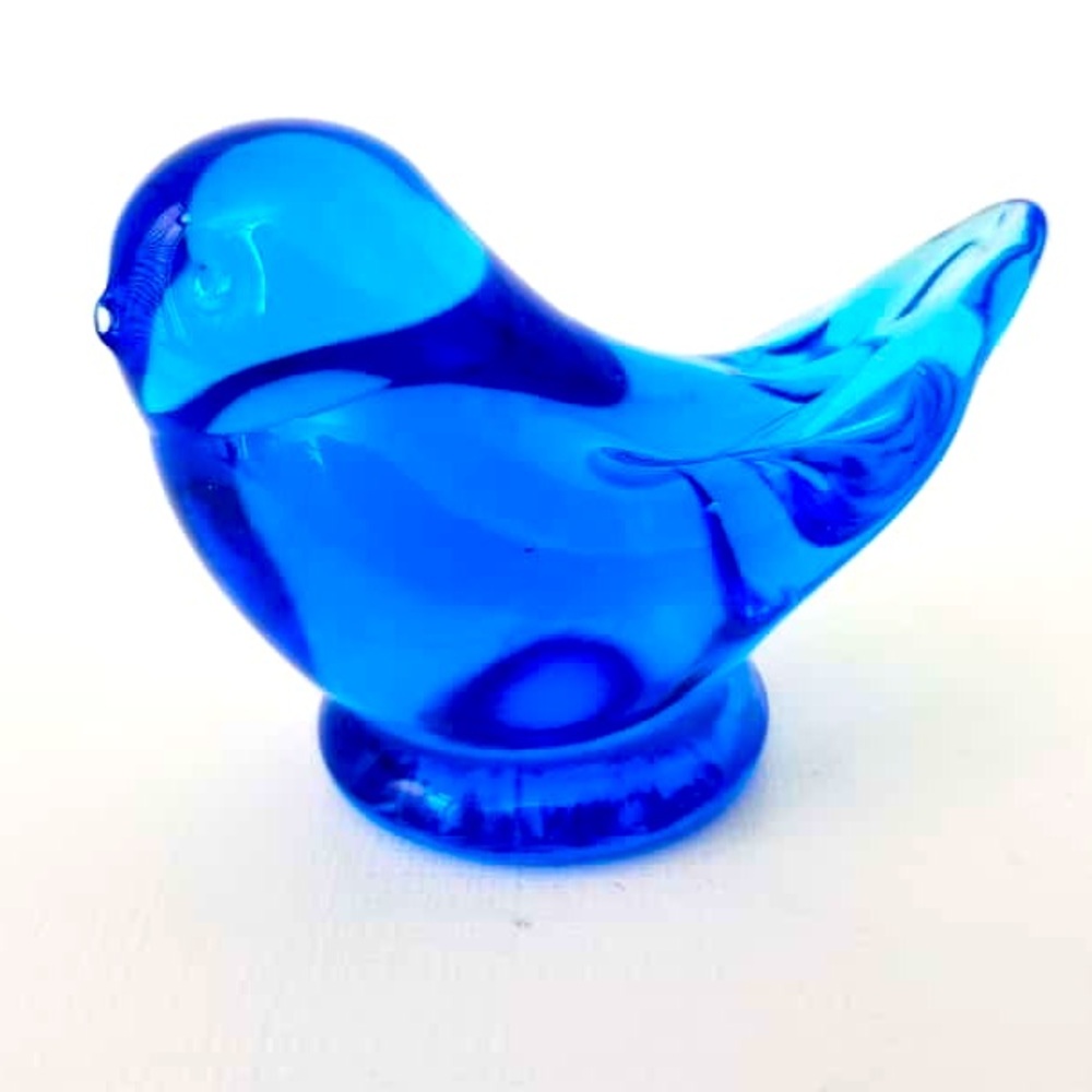Leo Ward 1995 Bluebird Of Happyness Glass Art Glass Figurine Signed W Label Bird